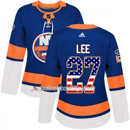 Nainen NHL New York Islanders Pelipaita Anders Lee 27 Adidas 2017-2018 Sininen USA Flag Fashion Authentic